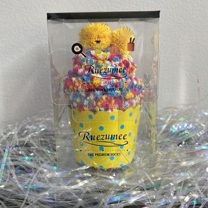 Confetti Cupcake Socks with Pom Poms in Box
